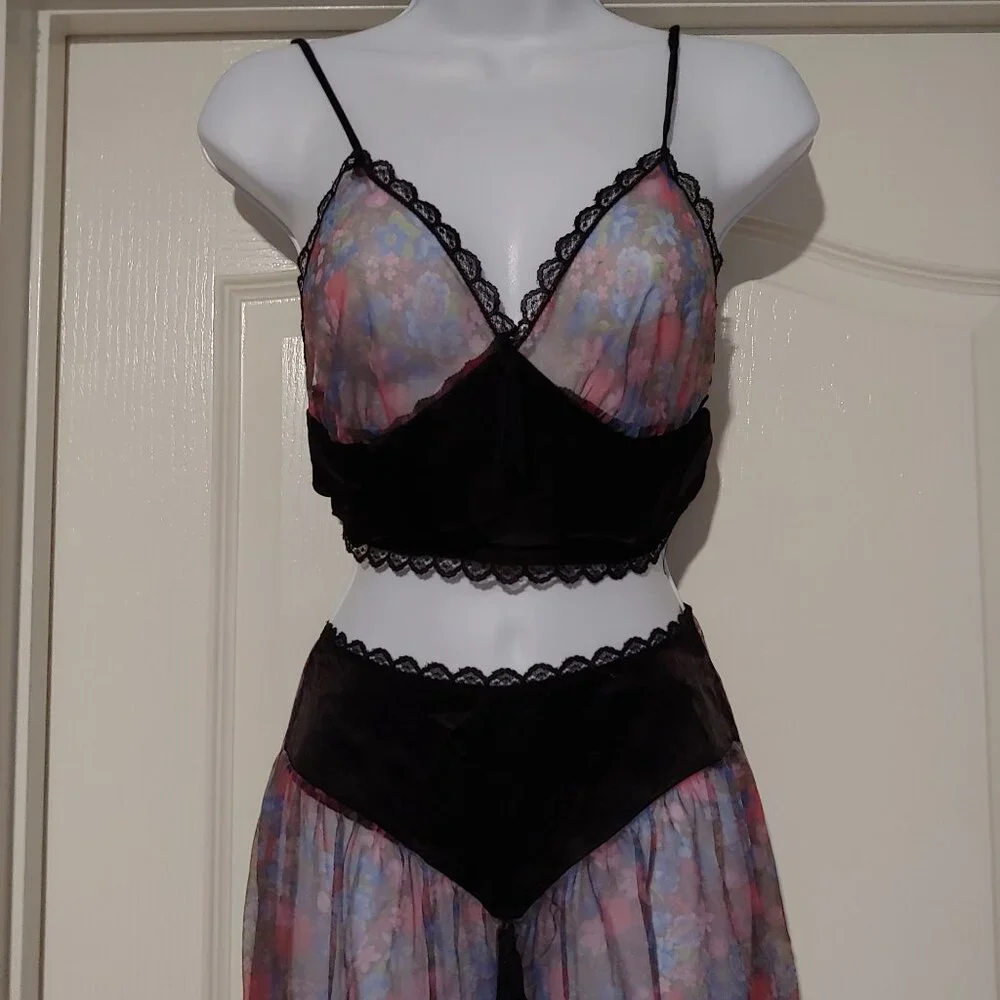 VTG Petra Fashions 89/90's Sheer Floral Lingerie Set Harem Sheer Genie Loungewea - Picture 5 of 12